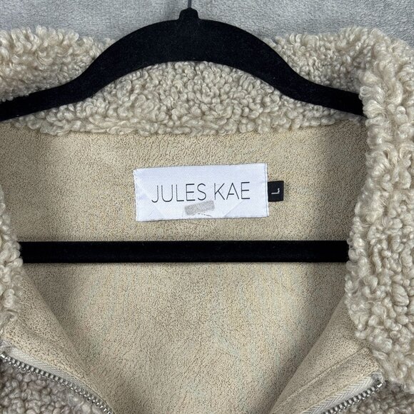 Jules Kae Kylie Sherpa Moto Jacket Aviator Neutral Teddy Fleece Faux Suede Trim - Picture 11 of 13